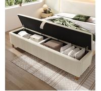 WOVREO Banc coffre 145 cm avec rangement hydraulique, tissu effet velours côtelé beige