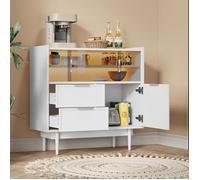 WOVREO Buffet bas 80 cm blanc avec LED, portes coulissantes en verre, 2 tiroirs, 1 porte, MDF