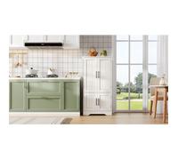 WOVREO Buffet de cuisine 4 portes 60 x 40 x 120,5 cm avec LED à capteur, étagères réglables, MDF blanc