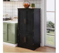 WOVREO buffet de cuisine 4 portes 60 x 40 x 120,5 cm avec LED à capteur, étagères réglables, MDF noir