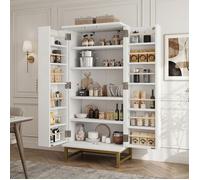 WOVREO Buffet haut de rangement 60 x 40 x 130 cm blanc et doré, 2 portes, 2 étagères réglables