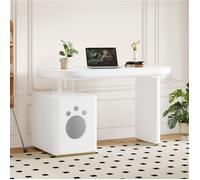 WOVREO Bureau droit 117 x 50 x 76 cm en MDF laqué blanc avec rangement inférieur et bords arrondis