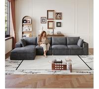WOVREO canapé d’angle modulable gauche 5 places 340 cm velours côtelé gris foncé déhoussable sans montage