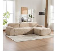 WOVREO canapé d'angle modulable compressé 3 places en chenille kaki clair sans montage