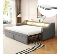WOVREO canapé-lit gigogne 90x190/180x190 cm avec LED, USB, sommier à lattes et 2 matelas, gris clair