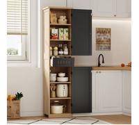 WOVREO Colonne de cuisine 40 x 30 x 170 cm 2 portes 1 tiroir 4 étagères réglables MDF naturel et noir
