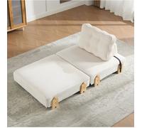 WOVREO Fauteuil convertible en lit simple 1 place velours côtelé beige style scandinave pliant et gain de place
