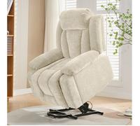 WOVREO Fauteuil releveur électrique massant chauffant en tissu beige, dossier inclinable, USB