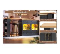 WOVREO îlot central extensible 135-203 x 39 x 92,8 cm bar rotatif 360° avec LED, rangement, noir et naturel