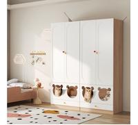 WOVREO Lot de 2 armoires enfant 160 x 50 x 200 cm avec tringles, niche pour chat, blanc et bois naturel