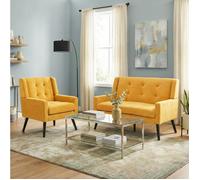 WOVREO Lot de 2 fauteuils d'accent jaunes 1 place et 2 places capitonnés en tissu avec mousse haute densité