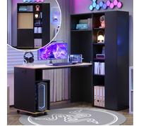 WOVREO Secretaire pliant 2 en 1 avec bibliotheque integree prise EU USB MDF noir et decor chene