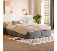 WOVREO Sommier tapissier 140 x 200 cm gris avec rangement hydraulique et 2 tiroirs, sans tête de lit