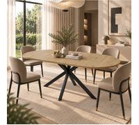 WOVREO Table à manger extensible ovale 120/160 x 80 cm plateau MDF effet bois pieds métal