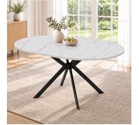 WOVREO Table à manger extensible ronde ovale 100-140 x 100 cm MDF métal blanc 4 à 6 personnes