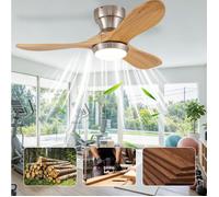 WOVREO Ventilateur de plafond encastrable 90 cm avec LED télécommande bois massif 6 vitesses réversible silencieux