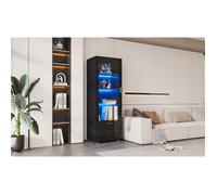 WOVREO Vitrine noire brillante 50x40x160 cm avec LED télécommandée, porte en acrylique et 3 étagères