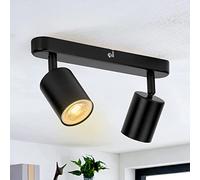 wowatt Plafonnier 2 Spots Orientables Noir Rampe Spot Gu10 LED Sans Ampoule | Moderne Lampe Interieur Plafond, Luminaire Rail Plafonnier, Applique Spots pour Chambre Salon Salle à Manger Cuisine Couloir