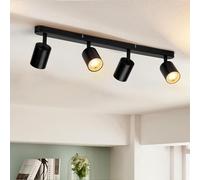 wowatt Plafonnier 4 Spot Orientable Noir Rampe LED Plafond GU10 San Ampoule | Éclairage Spot Plafond Pivotants, Luminaire Rail Plafonnier, Applique Spots pour Chambre Salon Salle à Manger Cuisine Couloir
