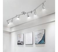 wowatt Plafonnier 6 Spots LED Orientable GU10 Rampe Nikel Mat Sans Ampoule | Luminaire Plafonnier Orientable Barre Spot de Plafond Interieur Industriel Eclairage Rail pour Chambre Cuisine Salon Couloir