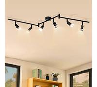 wowatt Plafonnier LED 6 Spots Noir Orientables GU10 Rampe Spot Sans Ampoule | Luminaire Rail Plafonnier Pivotant, Moderne Éclairage de Plafond, Barre Lampe Interieur pour Cuisine, Couloir, Salon, Chambre