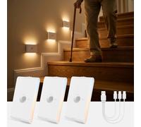 wowatt Veilleuse Detecteur de Mouvement Lampe LED Rechargeable USB Lot de 3 | 3 Modes AUTO ON/OFF Eclairage, Réglable Blanc Chaud/Naturel/Froid Lumiere Interieur Capteur pour Couloir, Escalier, Toilette