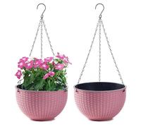 WOWEI Lot de 2 Pots de Fleurs Suspendus avec Nchaînes en Acier Inoxydable Pot Suspendu Plante avec Réservoir d'eau et Trou de Drainage Intérieur Exterieur Balcon et Jardiniere Suspendue (Rose, S)