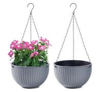 WOWEI Lot de 2 Pots de Fleurs Suspendus avec Nchaînes en Acier Inoxydable Pot Suspendu Plante avec Réservoir d'eau et Trou de Drainage Intérieur Exterieur Balcon et Jardiniere Suspendue (Gris, L)