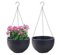 WOWEI Lot de 2 Pots de Fleurs Suspendus avec Nchaînes en Acier Inoxydable Pot Suspendu Plante avec Réservoir d'eau et Trou de Drainage Intérieur Exterieur Balcon et Jardiniere Suspendue (Noir, M)