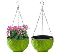 WOWEI Lot de 2 Pots de Fleurs Suspendus avec Nchaînes en Acier Inoxydable Pot Suspendu Plante avec Réservoir d'eau et Trou de Drainage Intérieur Exterieur Balcon et Jardiniere Suspendue (Vert, L)