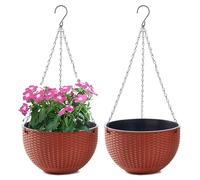 WOWEI Lot de 2 Pots de Fleurs Suspendus avec Nchaînes en Acier Inoxydable Pot Suspendu Plante avec Réservoir d'eau et Trou de Drainage Intérieur Exterieur Balcon et Jardiniere Suspendue (Orange, L)