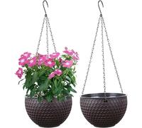 WOWEI Lot de 2 Pots de Fleurs Suspendus avec Nchaînes en AcierPots de Fleurs à Suspendre avec Réservoir d'eau et Trou de Drainage Décoration Murale pour Balcon et Jardin (Marron, L)