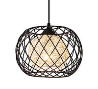 WOWEWA Luminaire Suspendu Industriel Bohème - Cadre en Métal Noir Treillé et Sphère en Fil de Coton Tressé - Éclairage Doux Ambiant pour Salon,Salle à Manger,Cuisine,Chambre - Compatible Ampoule E27