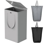 WOWLIVE Grand panier à linge pliable de 100 l avec couvercle, avec 2 sacs et poignées amovibles, grand panier à linge sale pliable pour buanderie, salle de bain, dortoir (gris)