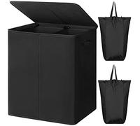 WOWLIVE Panier à linge double 154 l avec couvercle et sacs à linge amovibles, grand panier à vêtements sales, 2 sections, panier à linge pliable, dortoir, rangement de pièce pour chambre à coucher,