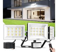wowspeed Eclairage Exterieur avec Detecteur, 150W 15000LM Projecteur LED Extérieur avec Télécommande, 3 Têtes de Lampe, 6500K Blanc Froid, IP66 Etanche Spot Exterieur pour Patio Garage