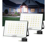 wowspeed Projecteur LED d'extérieur 100W, 10000 lm, ultra-lumineux, blanc froid 6500 K, étanche IP66, pour jardin, allée, garage, couloir, jardin - 2 pièces
