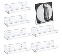woyufen Porte-disque en acrylique,Étagères en 4 pouces long | Support mural pour disque, 6 pièces étagère en acrylique transparent pour affichage disque vinyle étagères flottantes