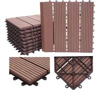 WPC Carreau de sol Rhône + finition, aspect bois balcon/terrasse, 11x 30x30cm = 1qm Premium ~ coffee linear vertical