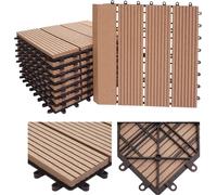 WPC Carreau de sol Rhône + finition, aspect bois balcon/terrasse, 11x chacun 30x30cm = 1qm Premium ~ teck linéaire vertical