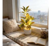 wpdash Plante en pot à feuilles rayées simulées avec lumières féeriques LED, Croton alimenté par USB, lumière pour chambre à coucher, table de chevet, décoration atmosphérique pour café et autres