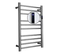 WPHH Radiateur Sèche-Serviette Électrique avec Minuterie, Porte-Serviettes Chauffant Électrique À 10 Barres, Chauffe-Serviettes Mural en Acier Inoxydable pour Salle De Bain,Round Tube,Hardwired