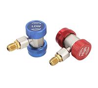 WPKD BLUEIY Raccord Rapide de Climatisation R134A AC, 2 Connecteurs Rapides de Gaz Réglables en Laiton, Adaptateur de Collecteur Haut et Bas pour CVC 47 X 30 Mm Bleu Rouge 1/4 Mâle évasé