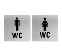 WPPQWP Lot de 2 plaques de WC en acier inoxydable pour homme et femme (autocollantes), 12 x 12 cm, plaque de toilette, sans perçage, convient pour les immeubles de bureaux, les centres commerciaux,