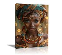 WQBQKKX Tableau Peinture Africaine Portrait De Femme Impression Sur Toile IntisséE,Or, orange Peinture Pour Art DéCo Murale Salle De Bain Cadeau Anniversaire-30x45cm Encadrée