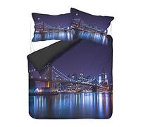 WQIZXCW Housse de Couette 140x200 New York - Parure de Lit Ville en Microfibre, Set Housse de Couette 1 Personne Imprimée avec Fermeture Éclair et 1 Taie d'oreiller 65x65 cm