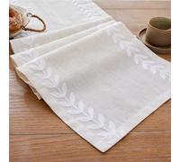 Wracra Chemin de Table Blanc Lavable, Chemin de Table Brodé en Lin | 35×275 cm, feuilles de saule, rustique moderne, ne se décolore pas, infroissable, résistant à la chaleur, épais et solide
