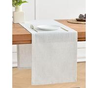 Wracra Chemin de Table en Lin Crème Ivoire 150cm de Long Lavable en Machine Chemin de Table de Ferme Rustique pour Les fêtes de Vacances et Un Usage Quotidien