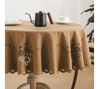 Wracra Nappe Ronde 120 cm, Nappe de Table Impermeable Café | polyester, ajouré, couleur unie, aspect lin, résistant à la décoloration, infroissable, résistant à la chaleur