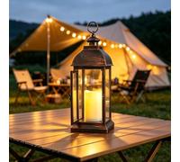 WRalwaysLX Lanterne décorative à ouverture de porte de 38,1 cm avec bougie LED sans flamme, lanterne LED extérieure/intérieure, avec bougie minuterie, plastique avec nuances de bronze. Utilisation des